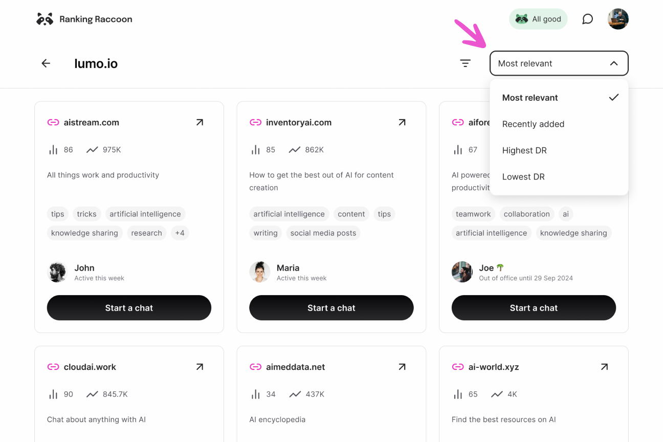 Ranking Raccoon’s filter options make prospecting faster, smarter, and way more focused.