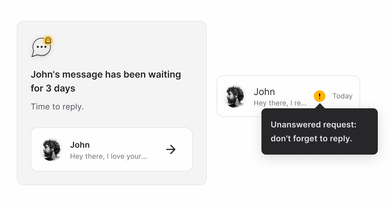 The anti-ghosting feature gently reminds users about unanswered messages.