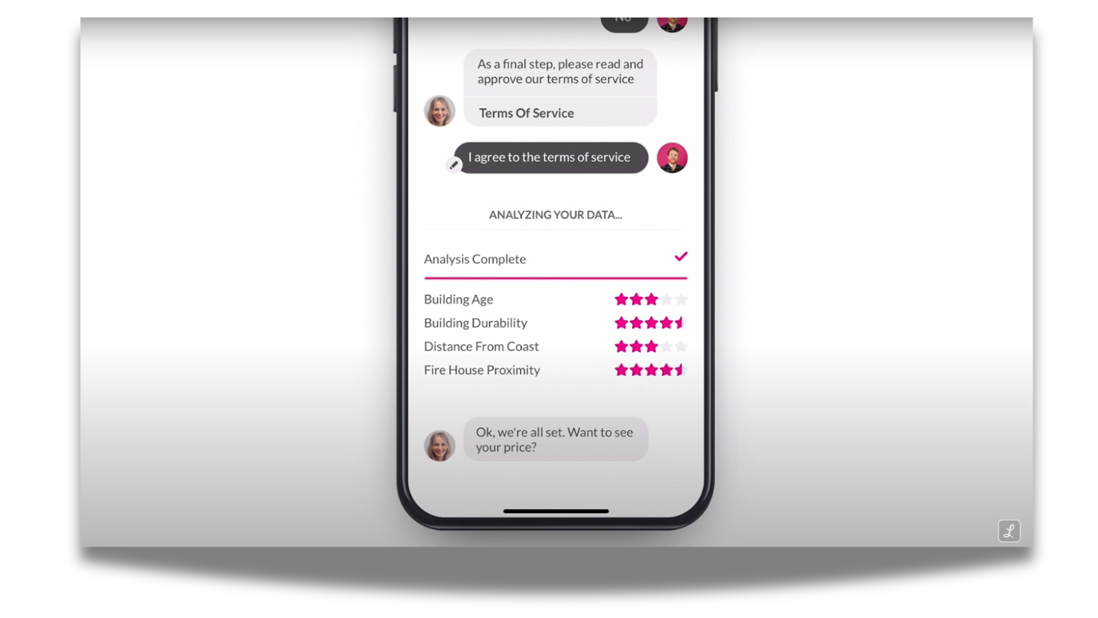 Lemonade's Maya links the terms of service to a user