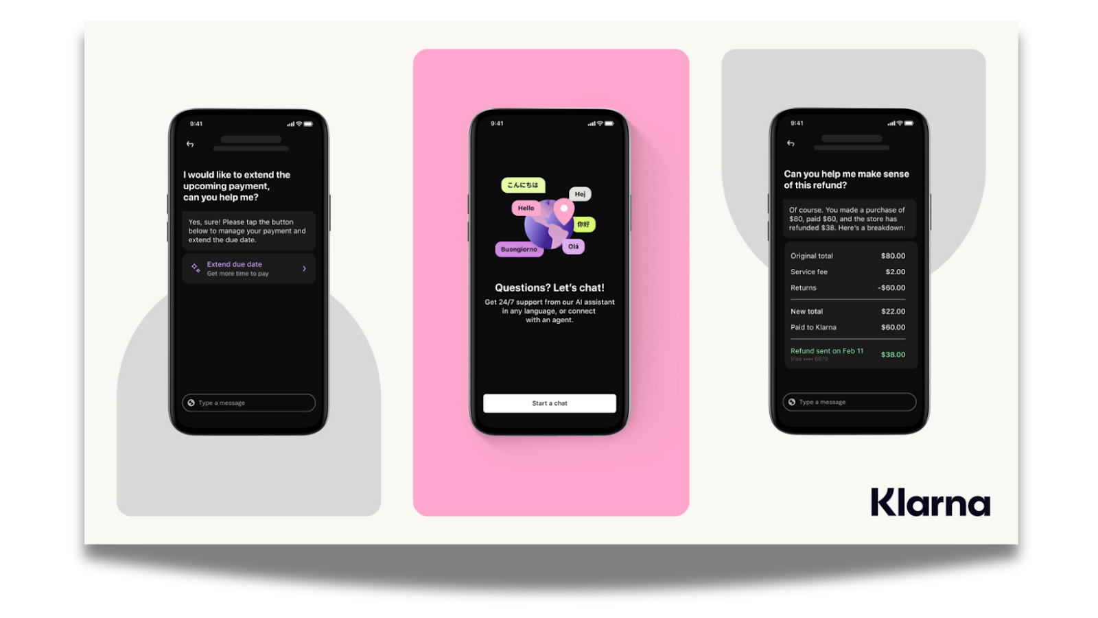 Screenshots of Klarna in action