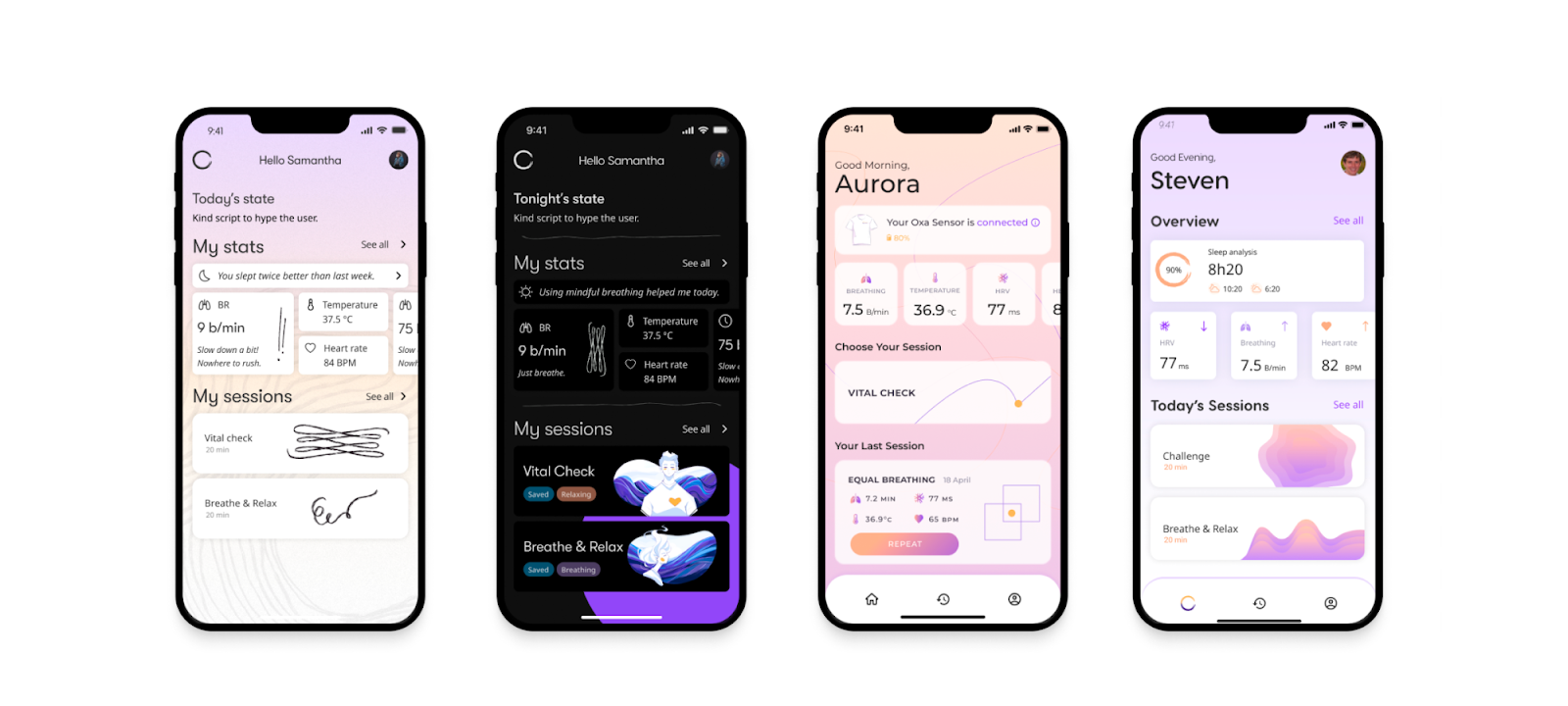 A calming design using yellow-purple gradients, clean, large fonts, and rounded fields