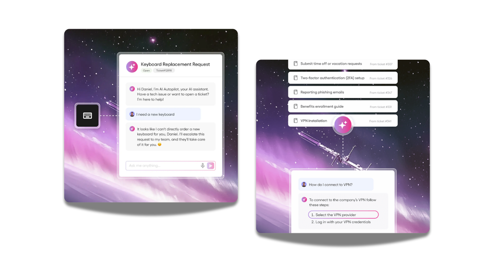 Atera's AI agent in action, escalating to technicians and linking source documents