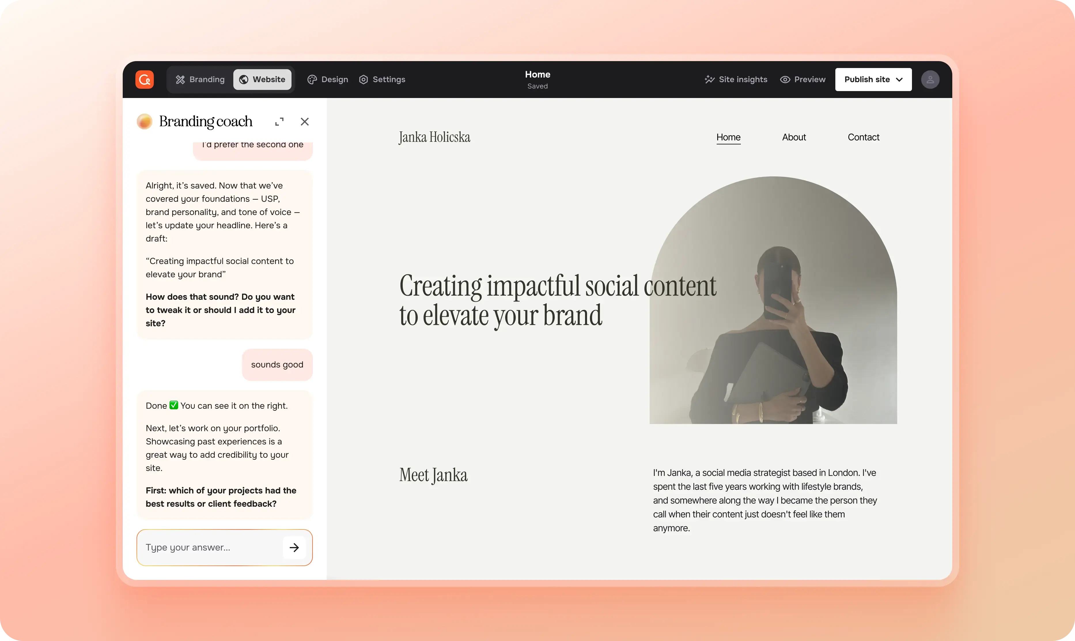 The view mode switch compresses Brandi to the sidebar