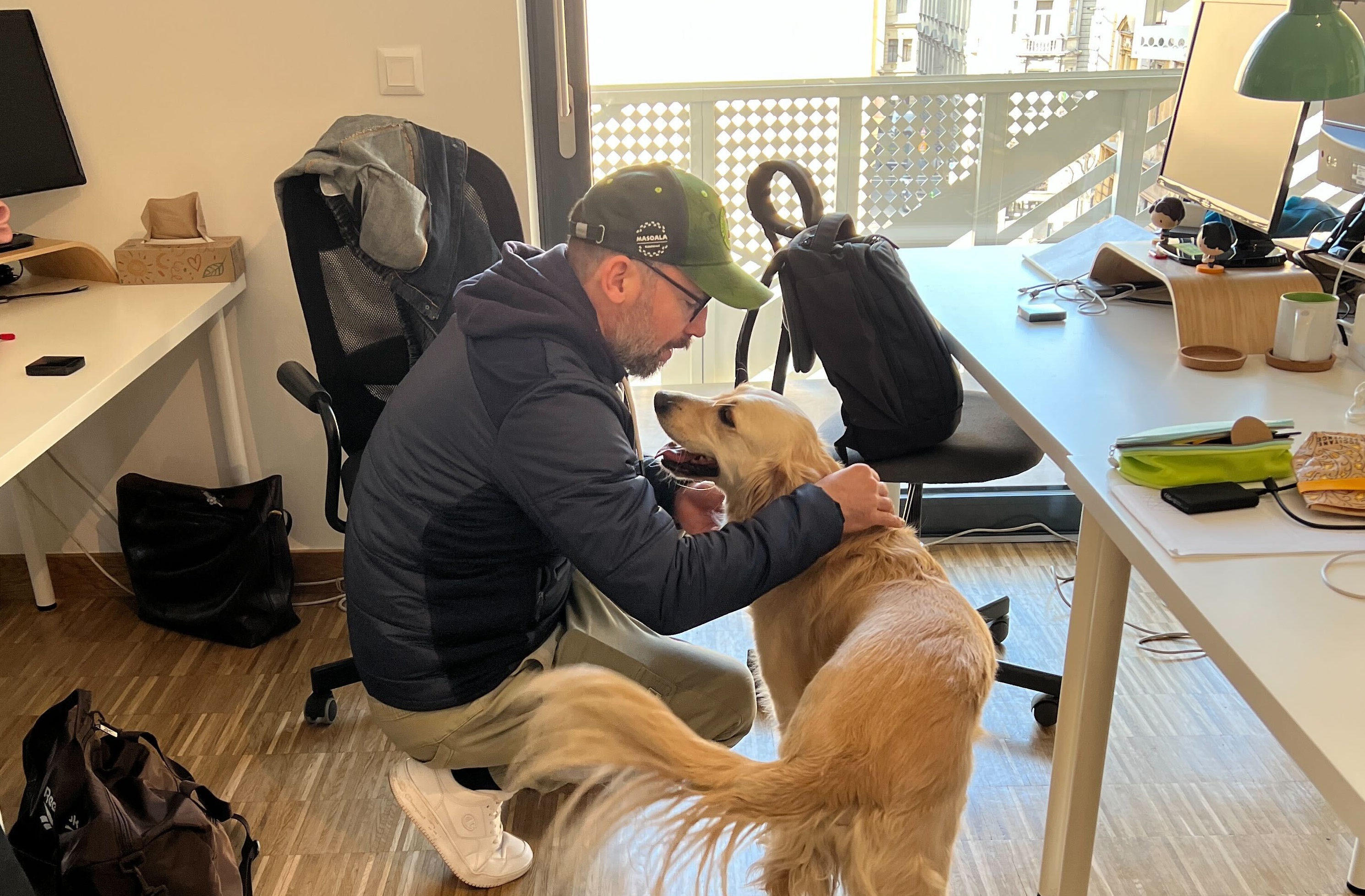 UX studio coworker with a dog visiting our office, called Happy
