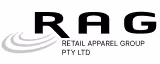 Black RAG Retail Apparel Group Pty Ltd logo with wave underline with white background.