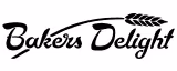 Black Bakers Delight logo with wheat stalk graphic with white background.