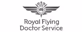 Black Royal Flying Doctor Service logo with winged emblem, Australian map and white background.