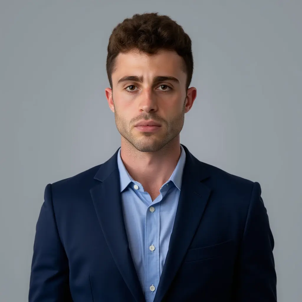 A man in a suit posing for a picture.