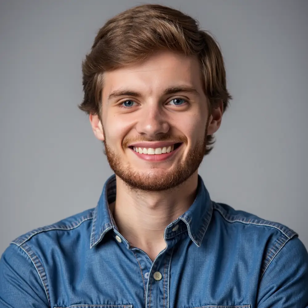 Headshot of a Young Man in a Jeans Shirt, AI Generated by AI SuitUp