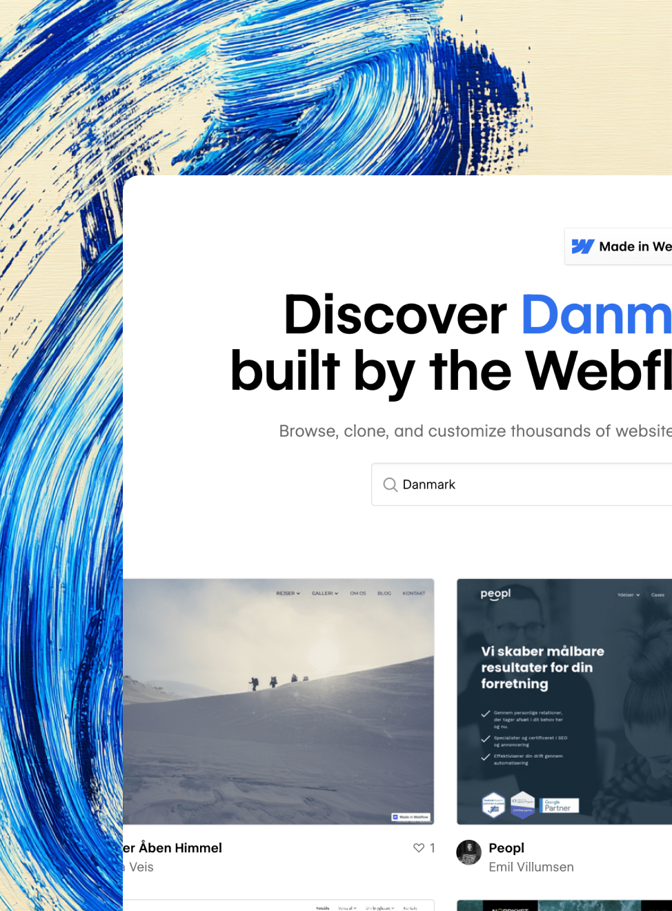 Webflow showcase søgning på Danmark