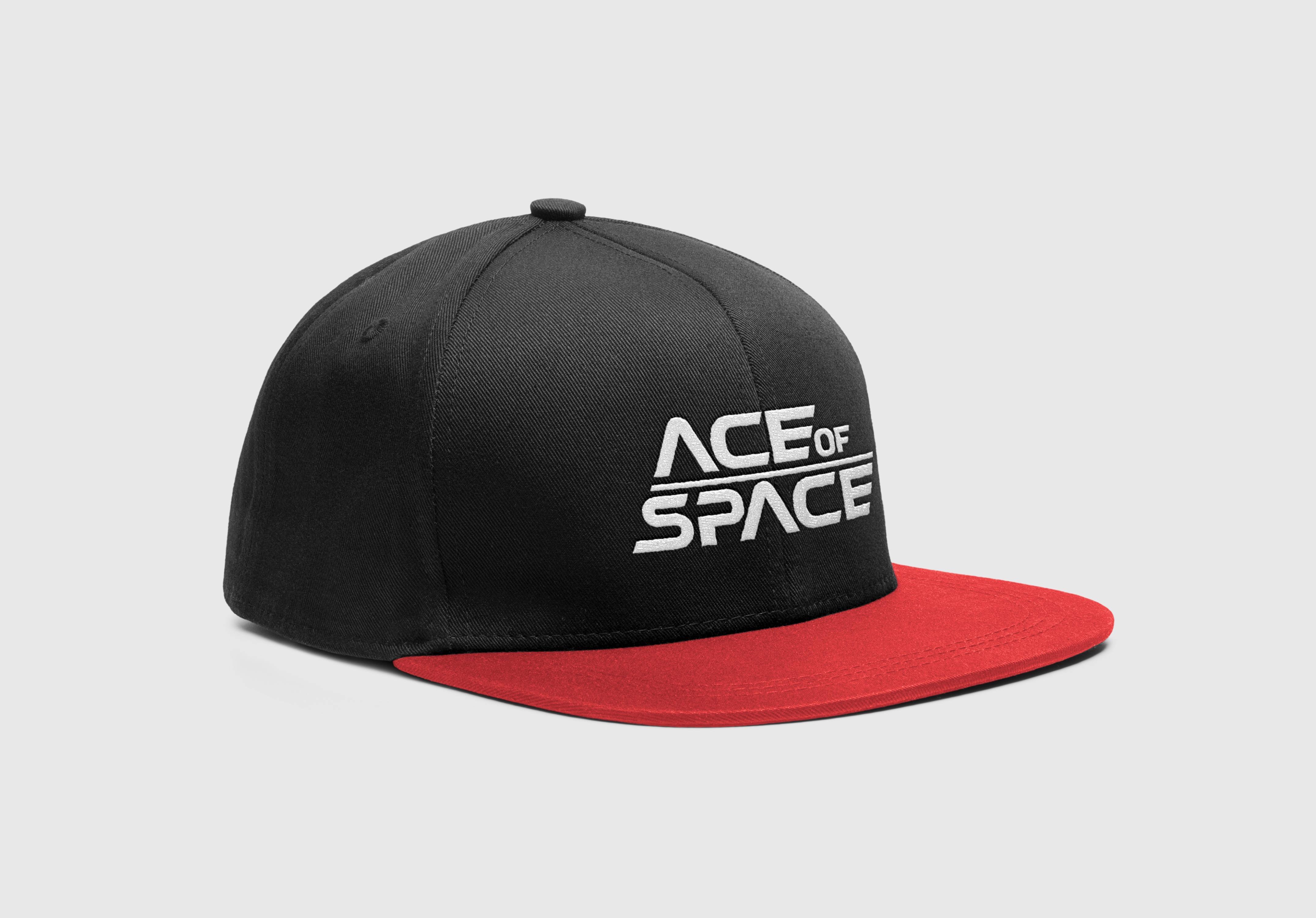 Ace of Space logo on a black and red Snapback (cap).