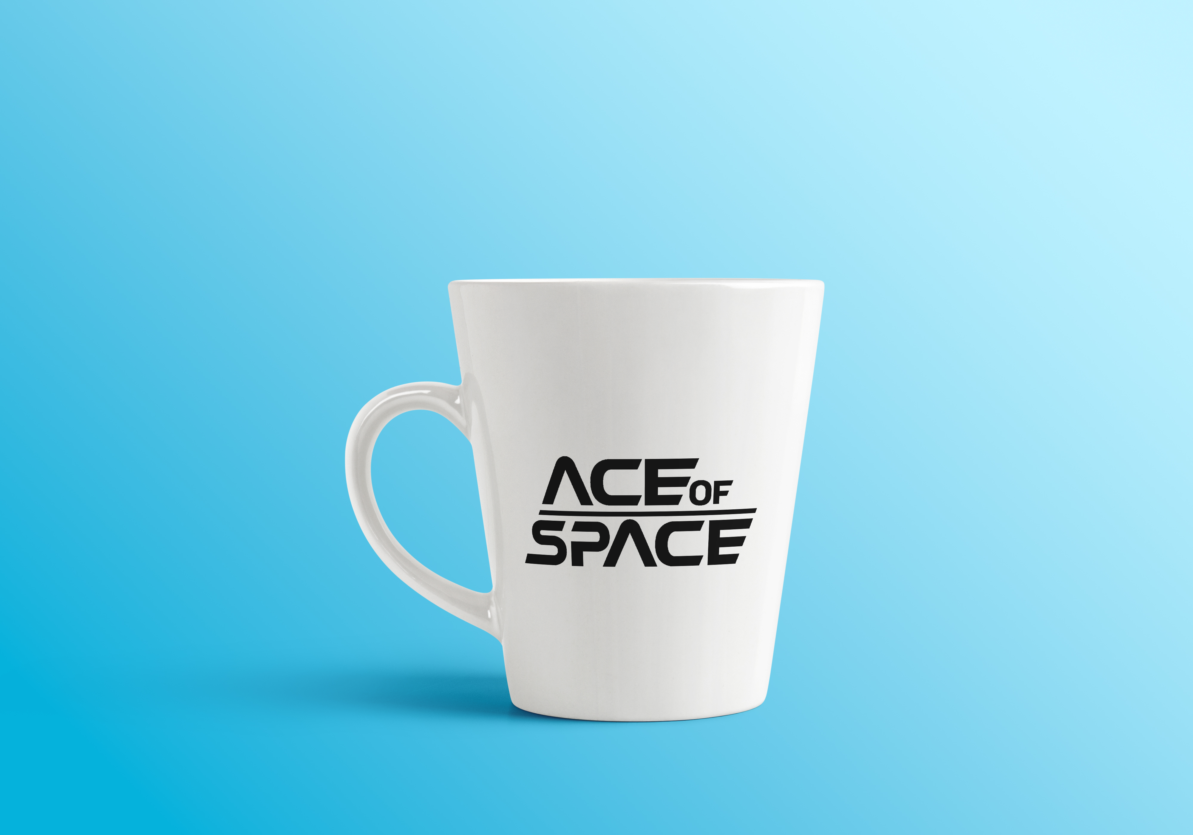 Ace of Space logo printed on a coffee mug.