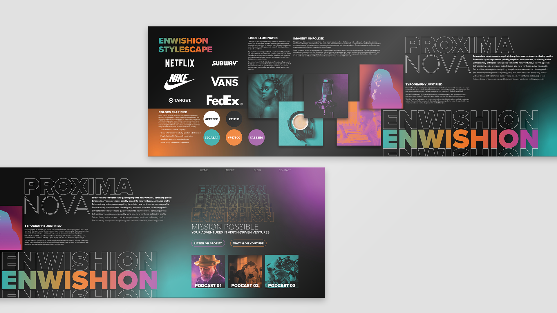 A stylescape (moodboard) for the Enwishion podcast brand (final choice).