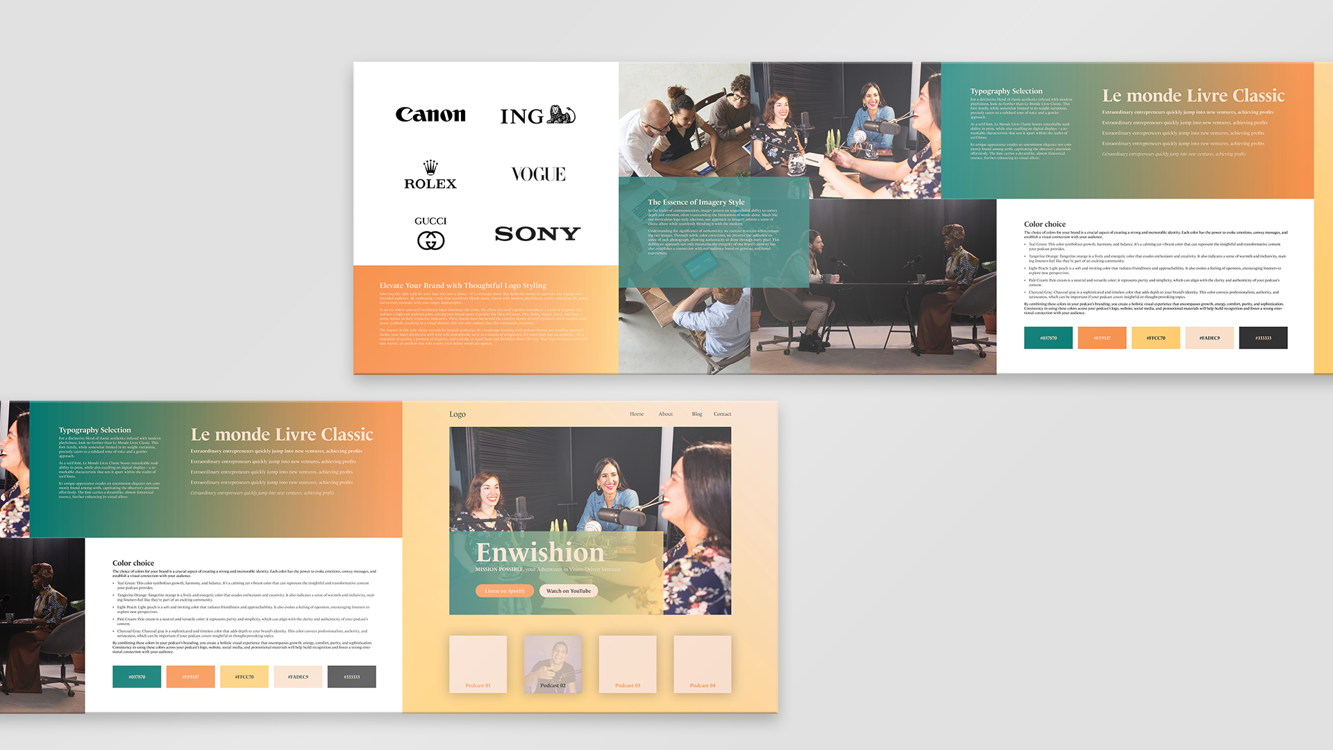 A stylescape (moodboard) for the Enwishion podcast brand in a different style.