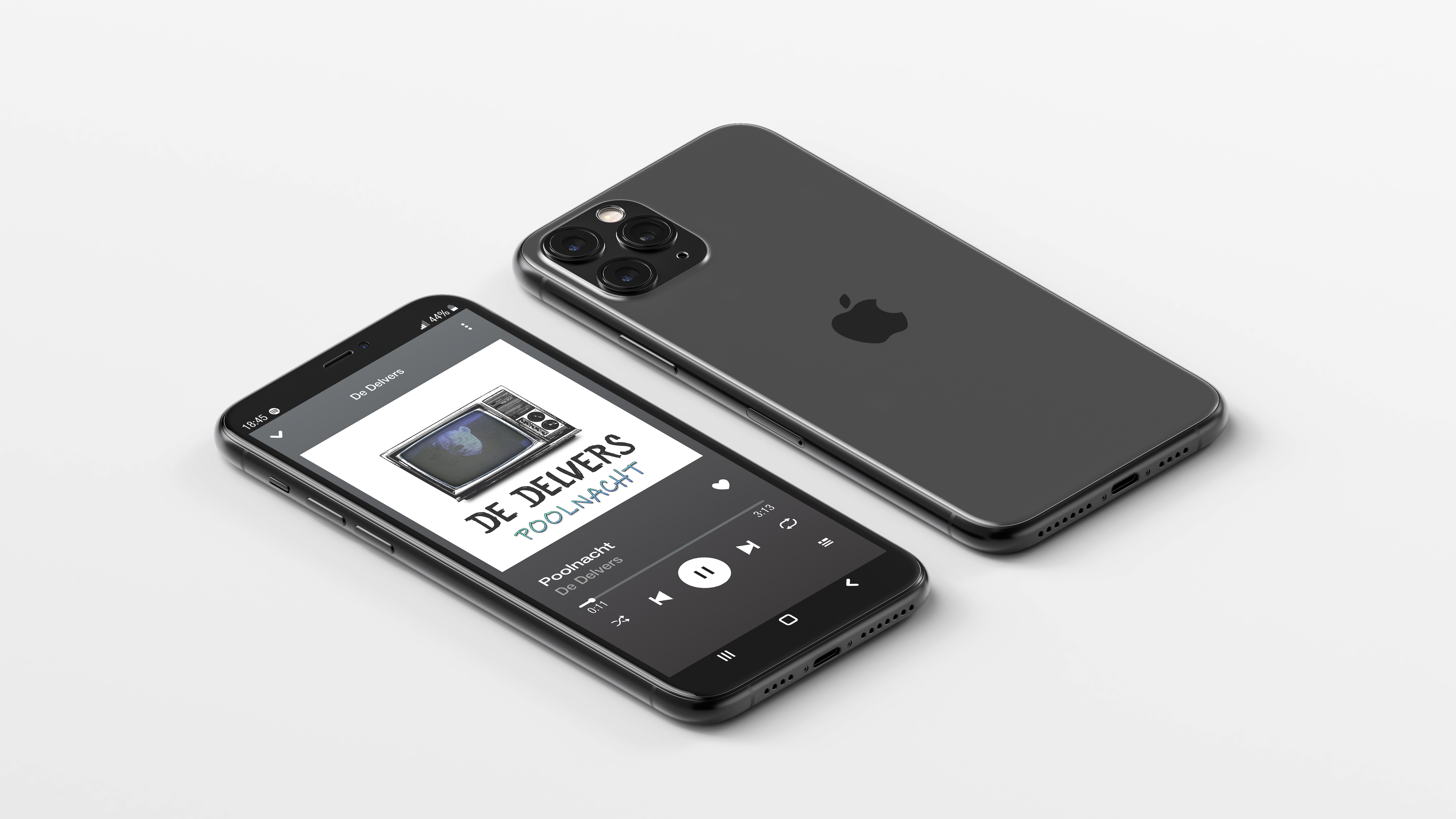 Picture of an iPhone with the "Poolnacht" single of "De Delvers" on Spotify.