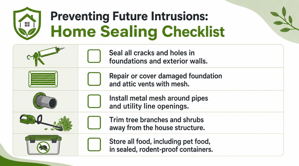 A checklist for homeowners on how to seal their property to prevent pest and rodent intrusions.