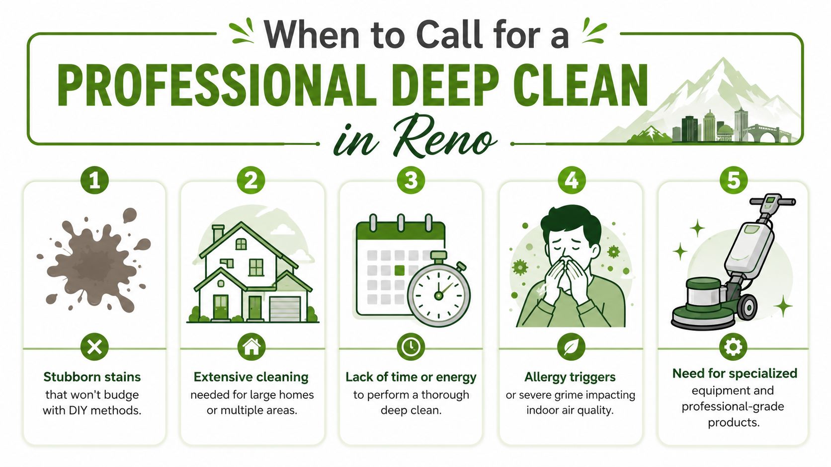An infographic detailing five key reasons to hire a professional deep cleaning service in Reno.