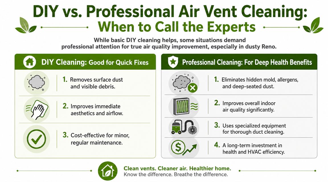A comparison chart showing the differences and benefits between DIY and professional air vent cleaning services.