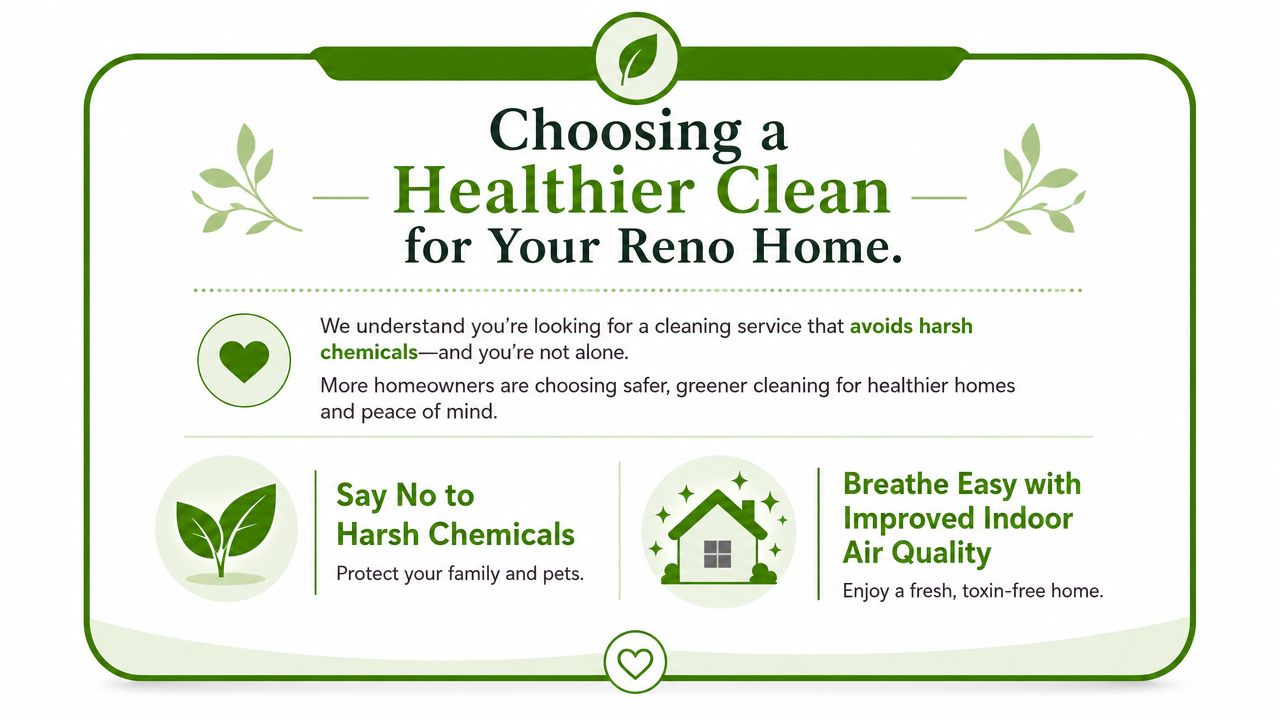 An infographic promoting non-toxic cleaning services for homes in Reno, highlighting safer and healthier living environments.