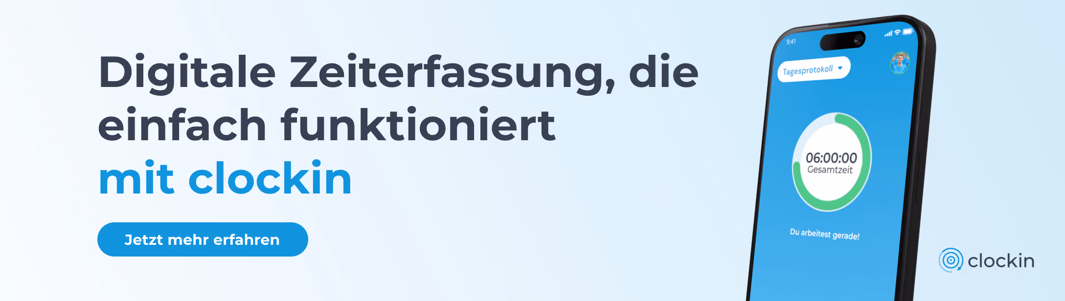 Digitale Zeiterfassung, die einfach funktioniert mit clockin. Jetzt mehr erfahren