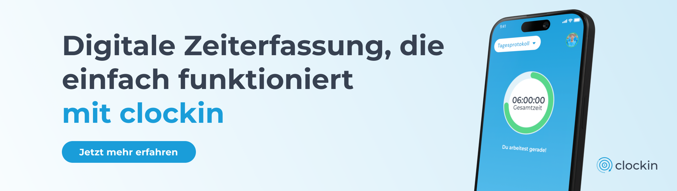 Digitale Zeiterfassung, die einfach funktioniert mit clockin. Jetzt mehr erfahren