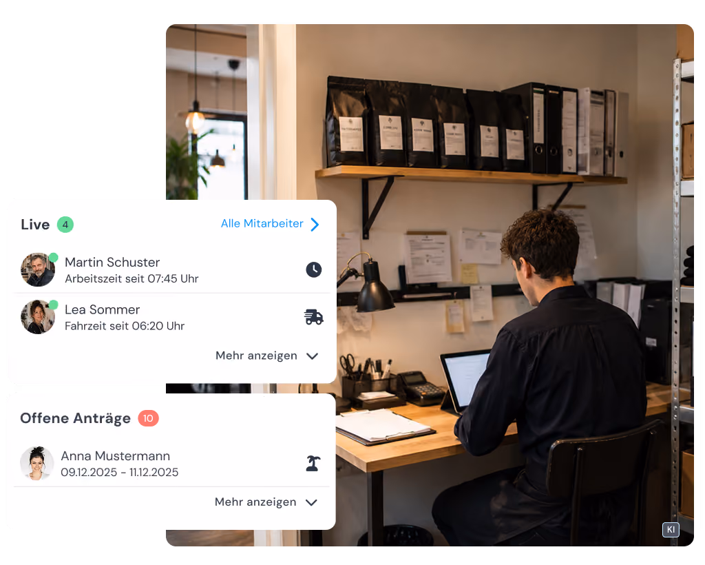 Mockup des clockin Büro-Centers mit automatischer Stundenzettel-Übersicht für die Gastronomie