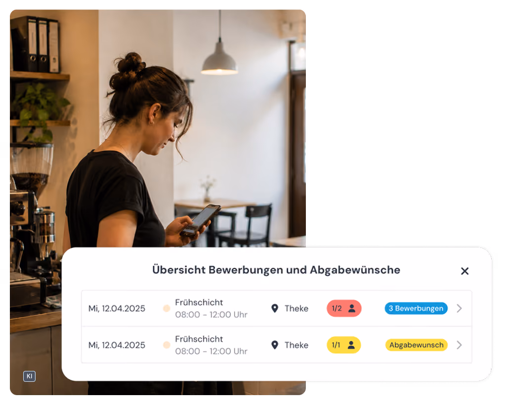 Mockup des clockin Kalenders mit Abwesenheiten und Einsatzplanung für die Gastronomie