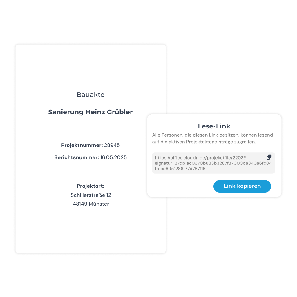 Digitale Bauakte als PDF exportieren oder per Lese-Link mit dem Auftraggeber teilen