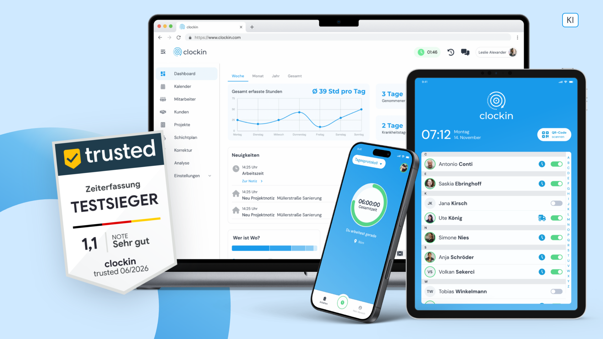 clockin ist Testsieger im Zeiterfassungs-Vergleich von trusted