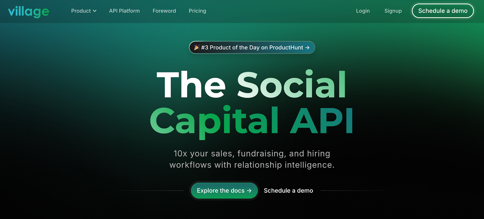 Screenshot of Village's website landing page