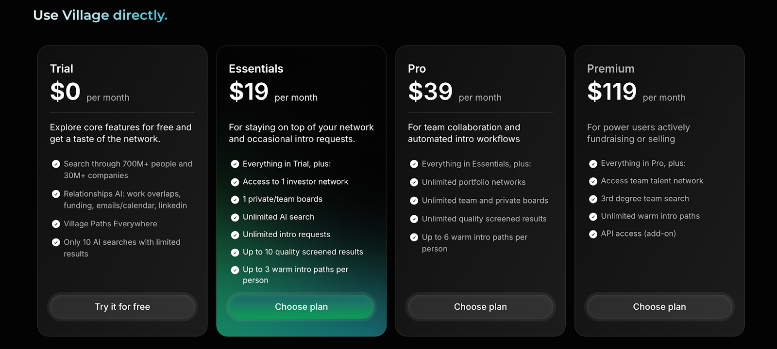 Village Pricing Plan