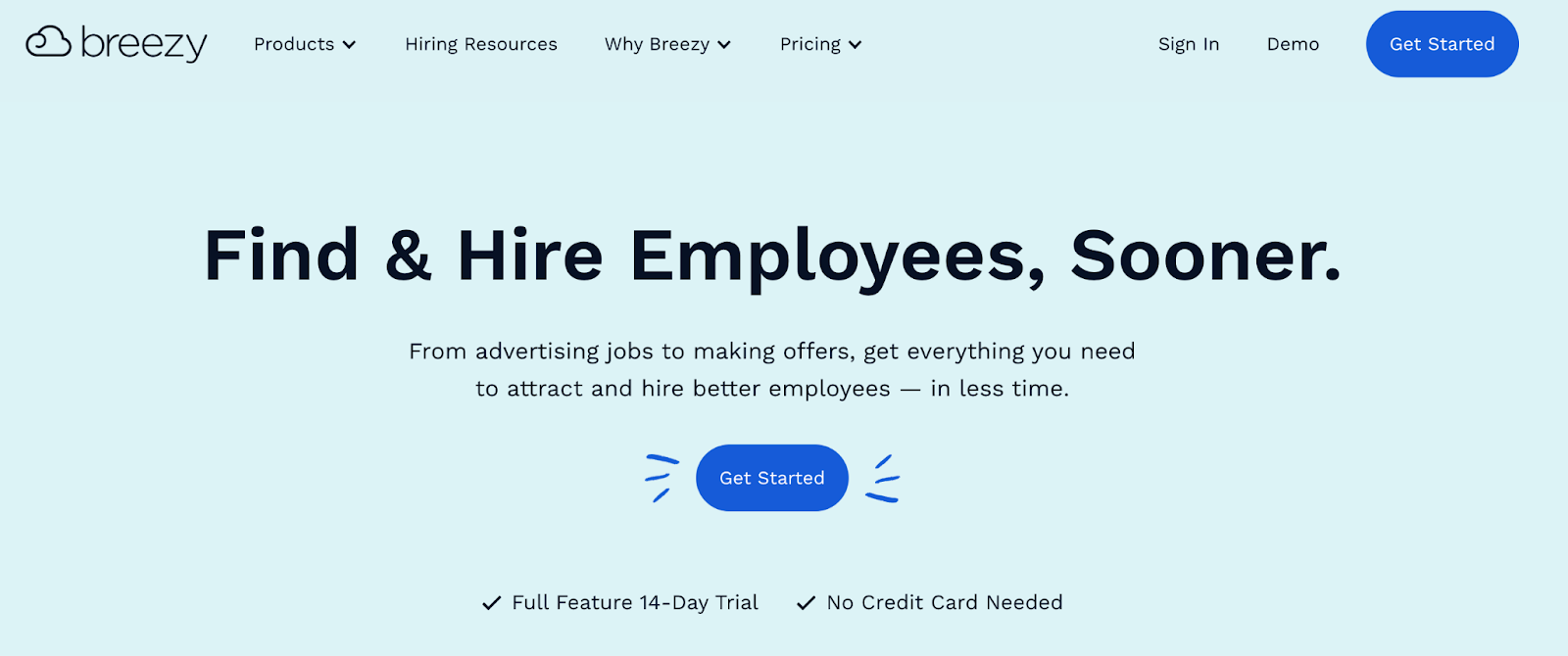 Screenshot of Breezy's website homepage