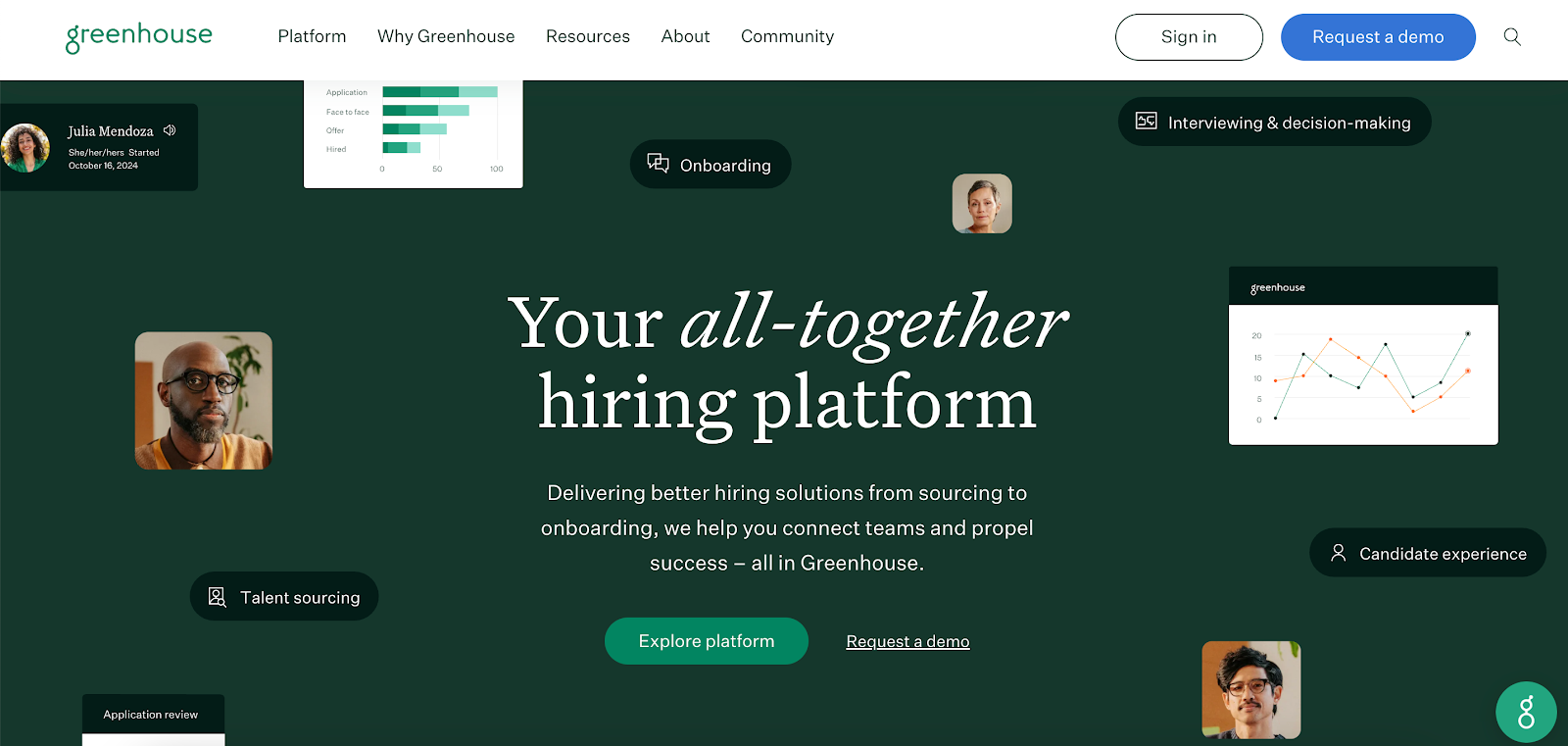 Screenshot of Greenhouse's website homepage