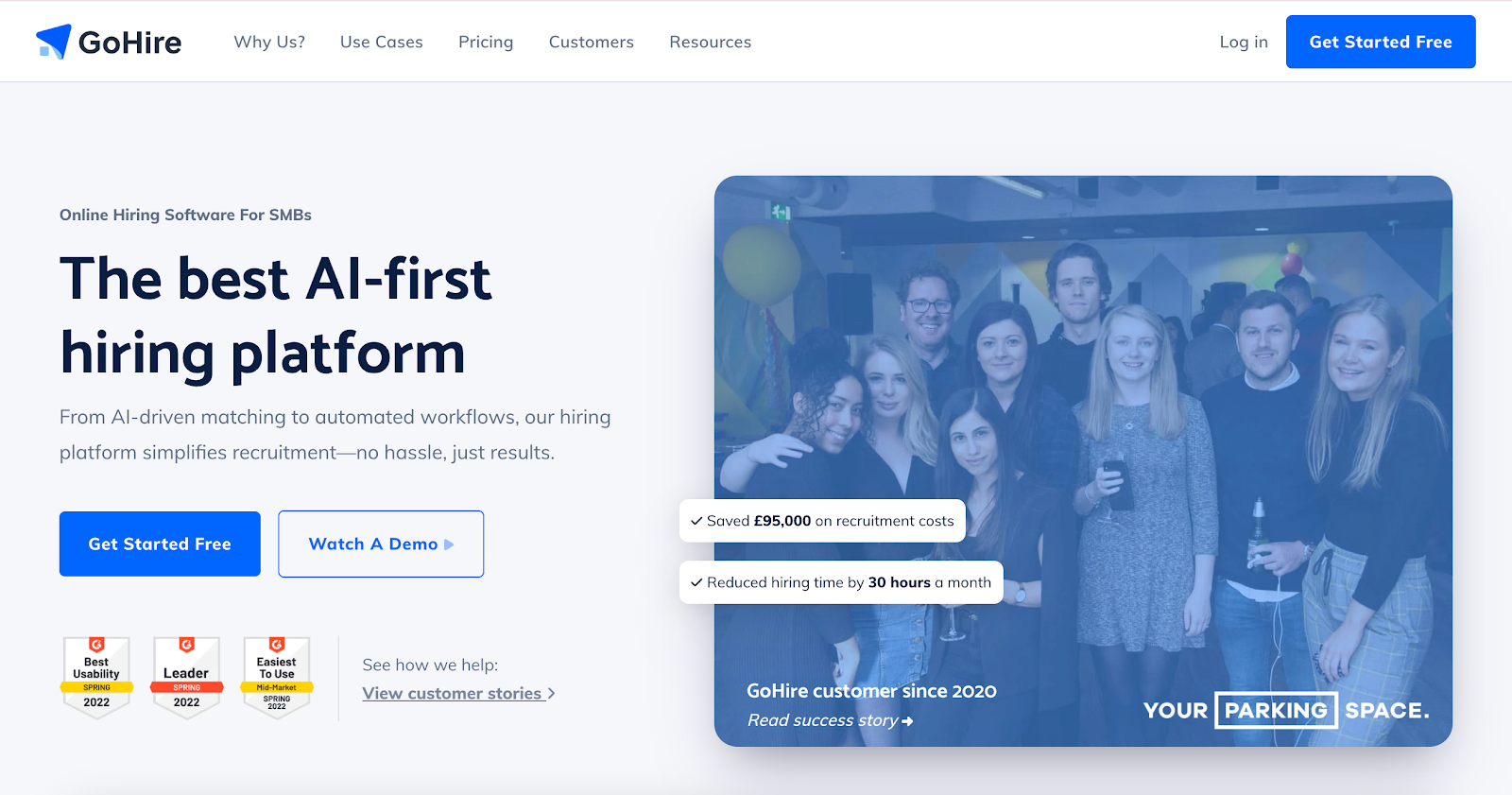 Screenshot of GoHire's website homepage
