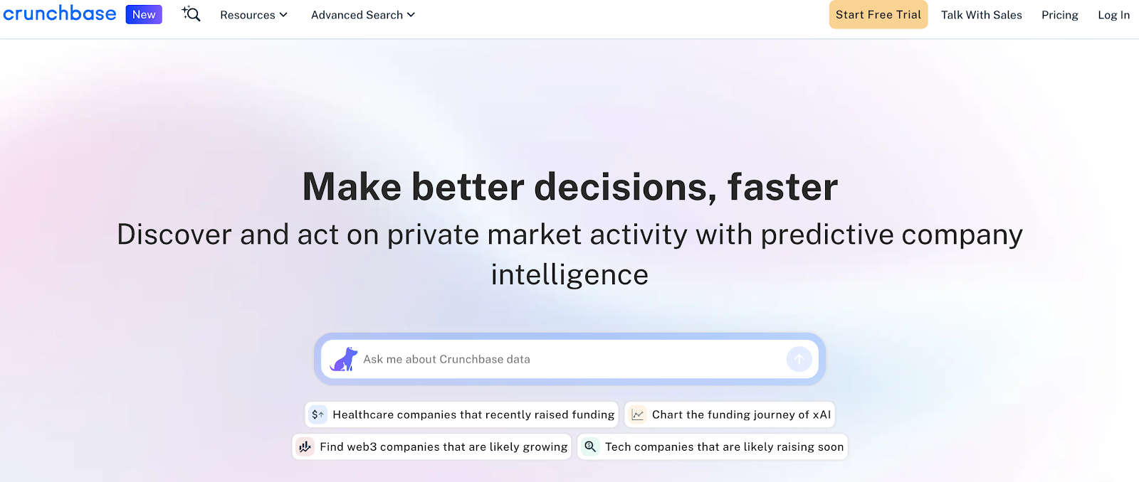 Crunchbase website homepage