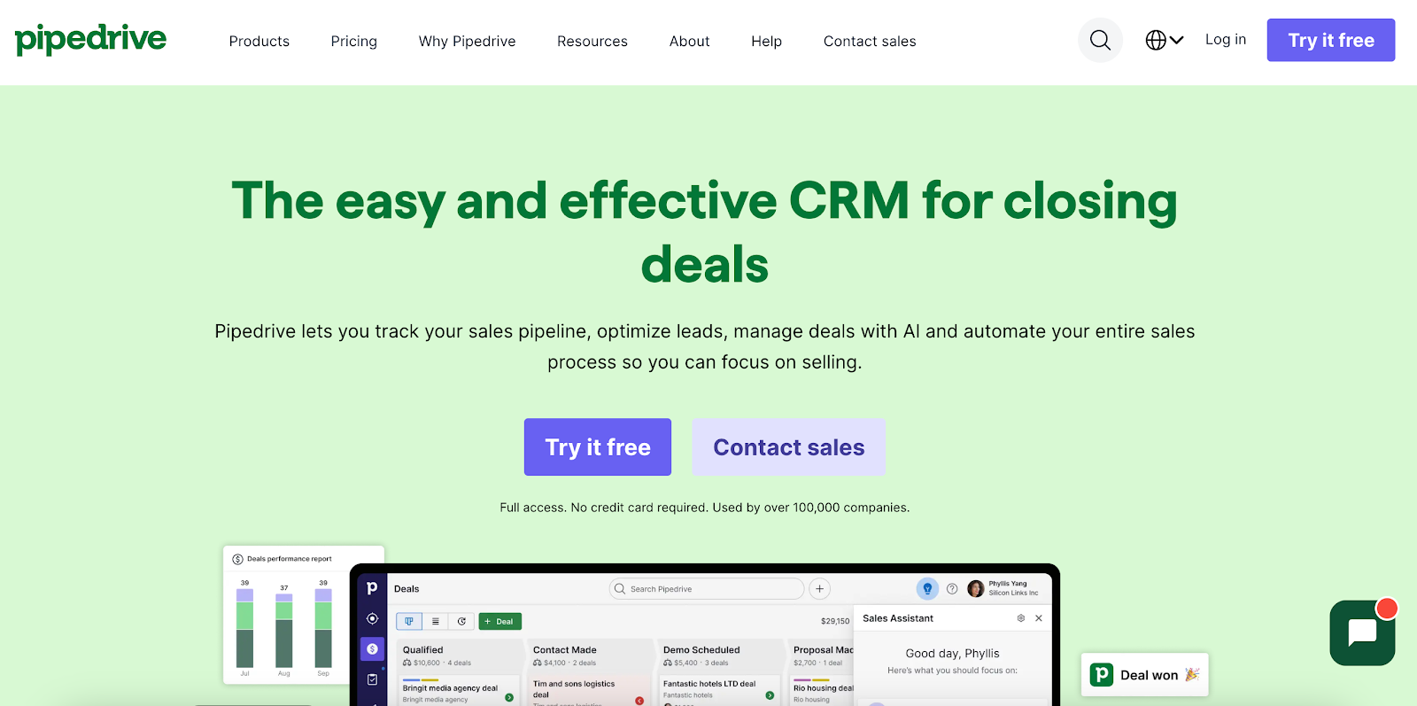 Screenshot of Pipedrive's website homepage
