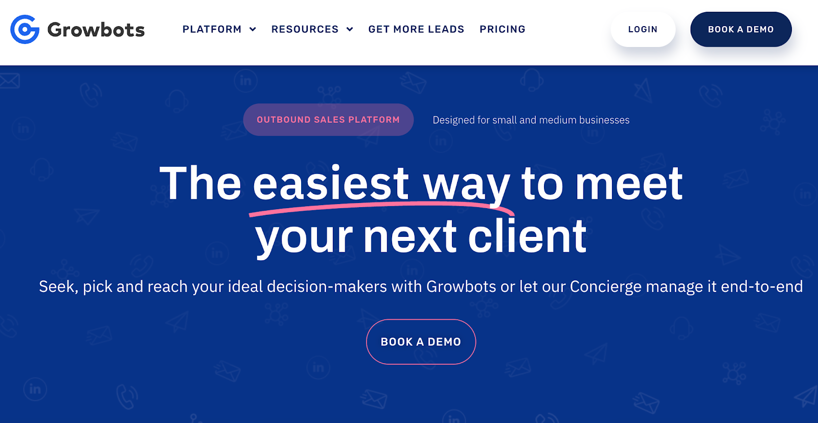 Screenshot of Growbot's website homepage