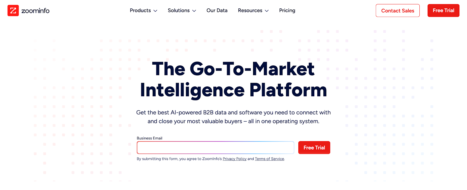 Screenshot of ZoomInfo's website homepage
