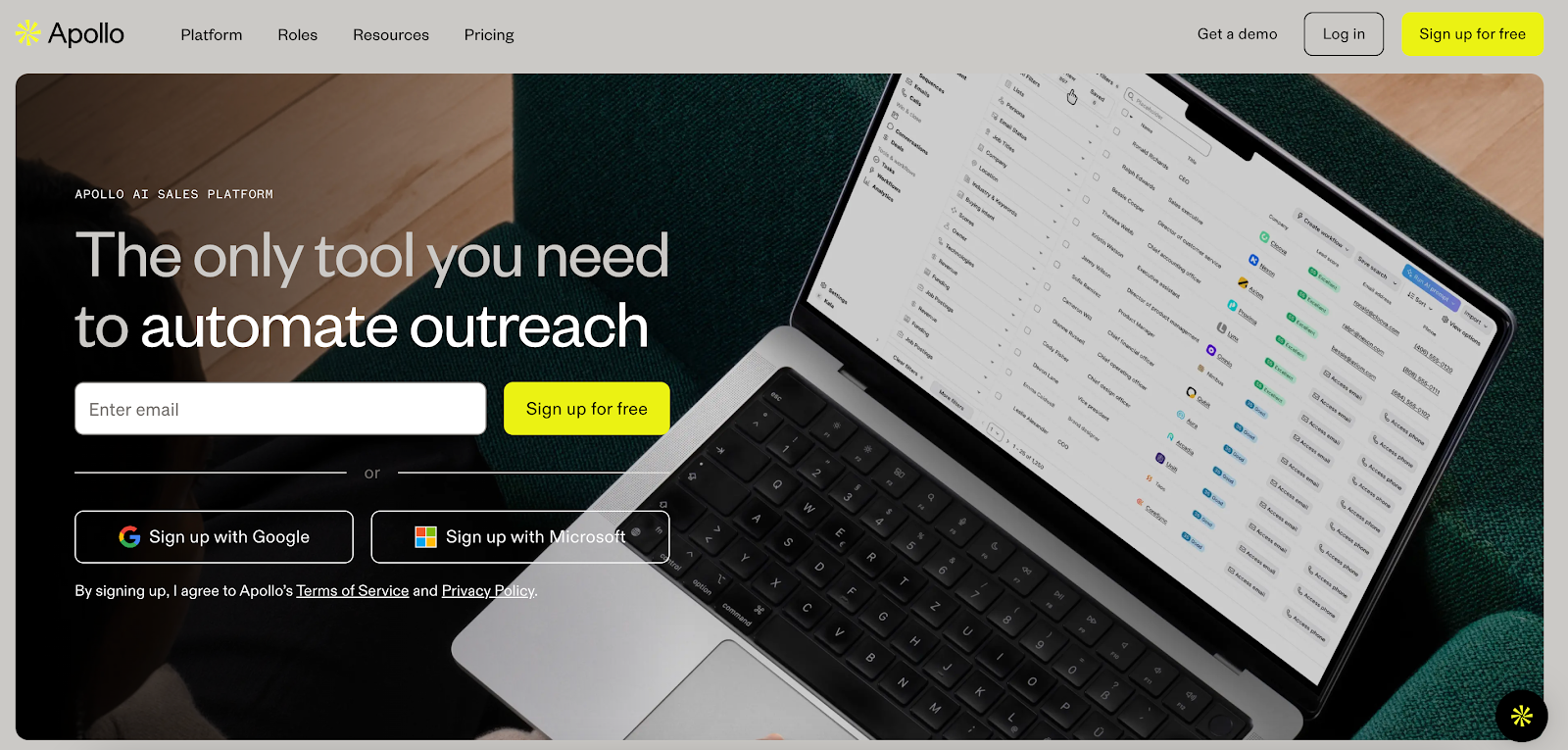 Screenshot of Apollo's website homepage