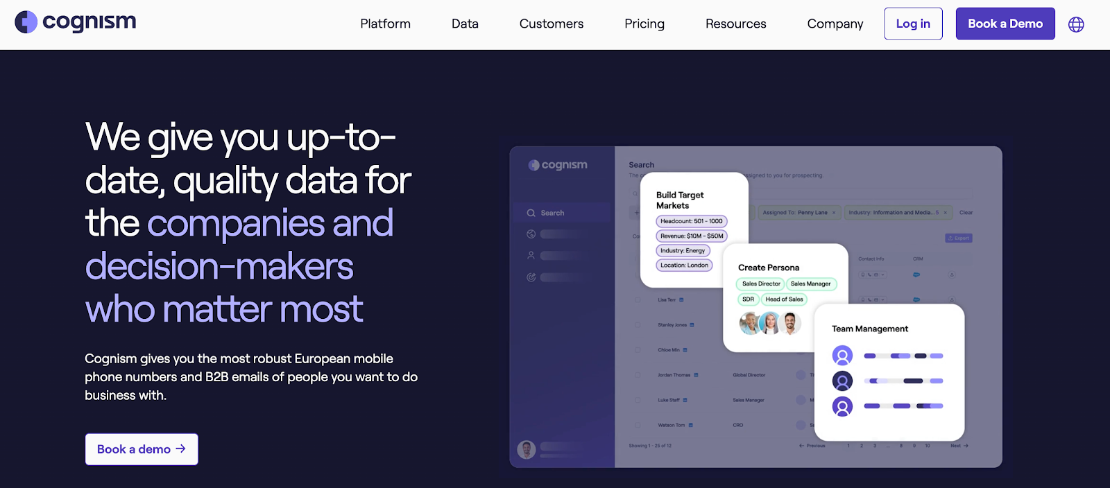 Screenshot of Cognism's website homepage