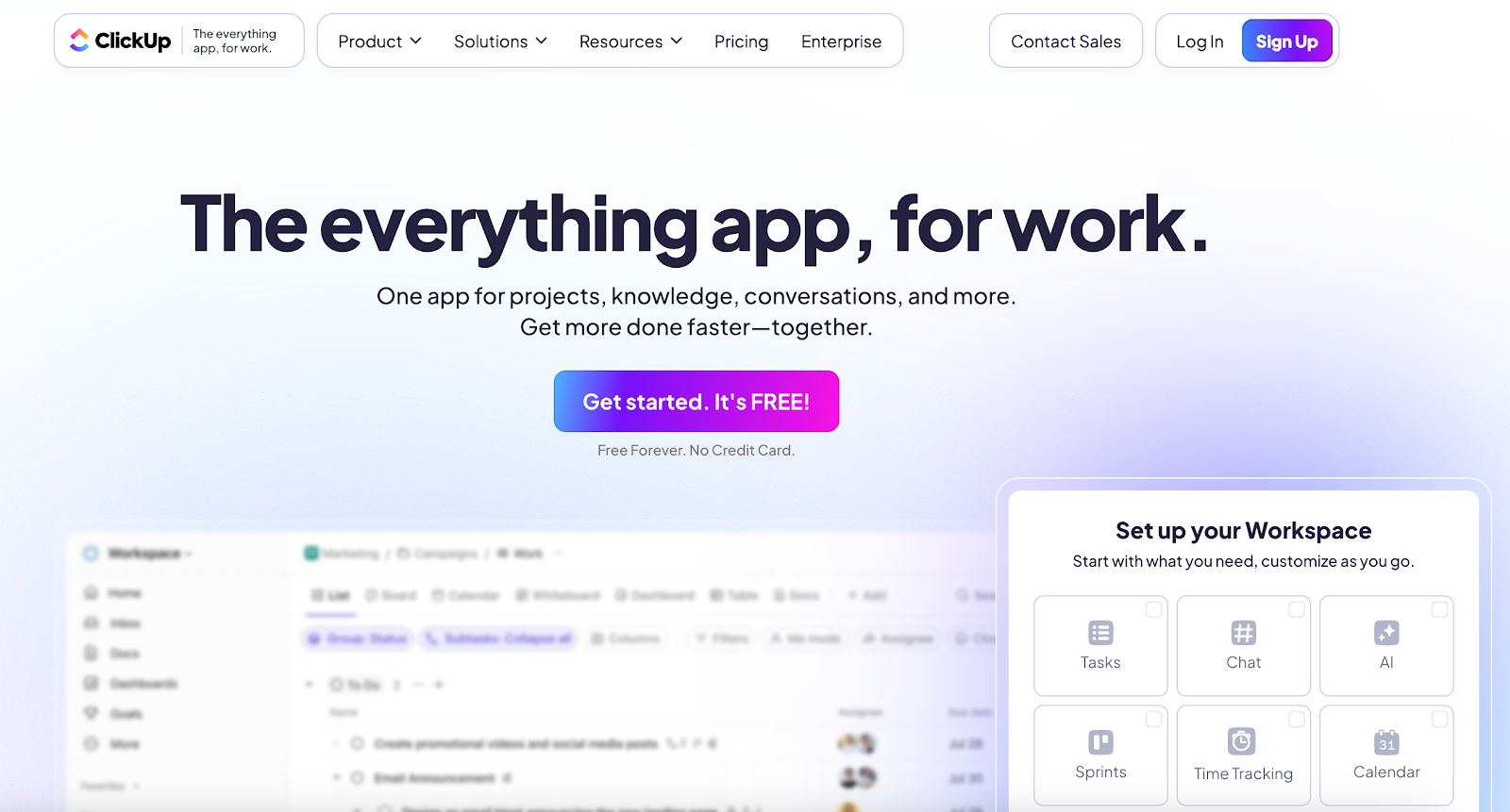 Screenshot of ClickUp's website homepage