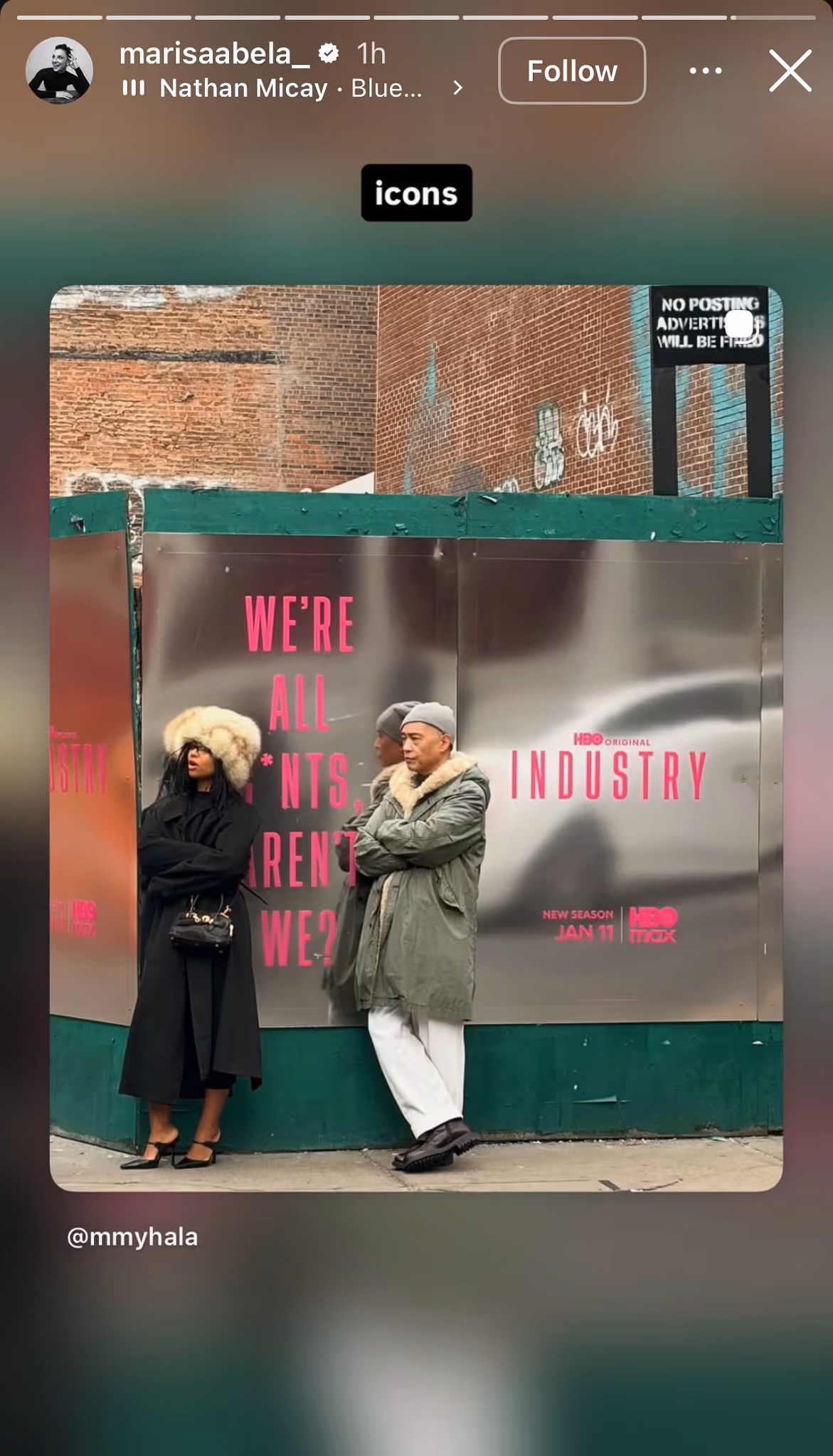 People posing in front of a melted ice wall revealing the True Detective creative.