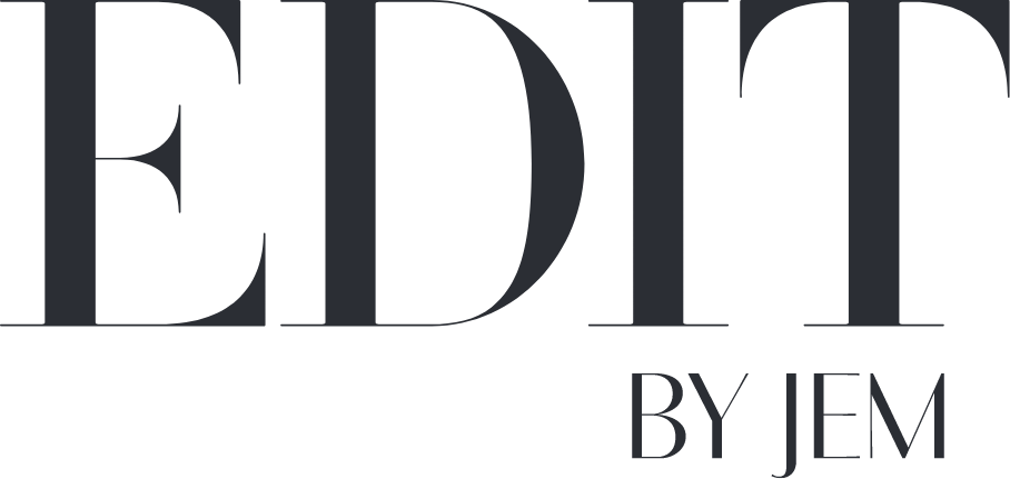 Logo with the text 'EDIT' in large serif font and 'BY JEM' in smaller text below.
