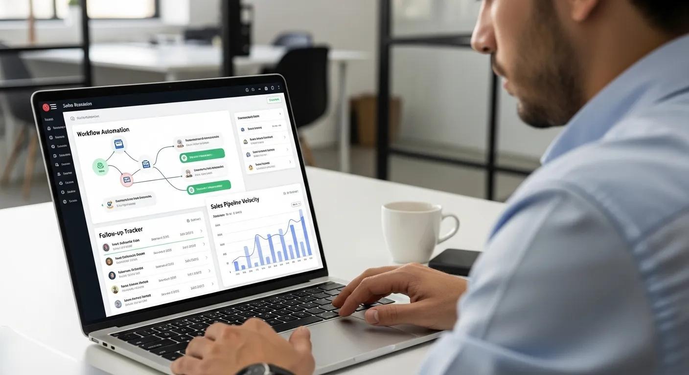 Person using a sales automation dashboard on a laptop — streamlining workflows and follow-ups