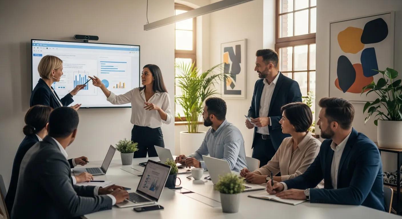 Outsourced sales team presenting pipeline performance data to professional services firm during a strategy meeting