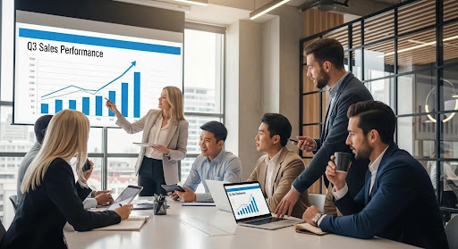 team of people eviewing data