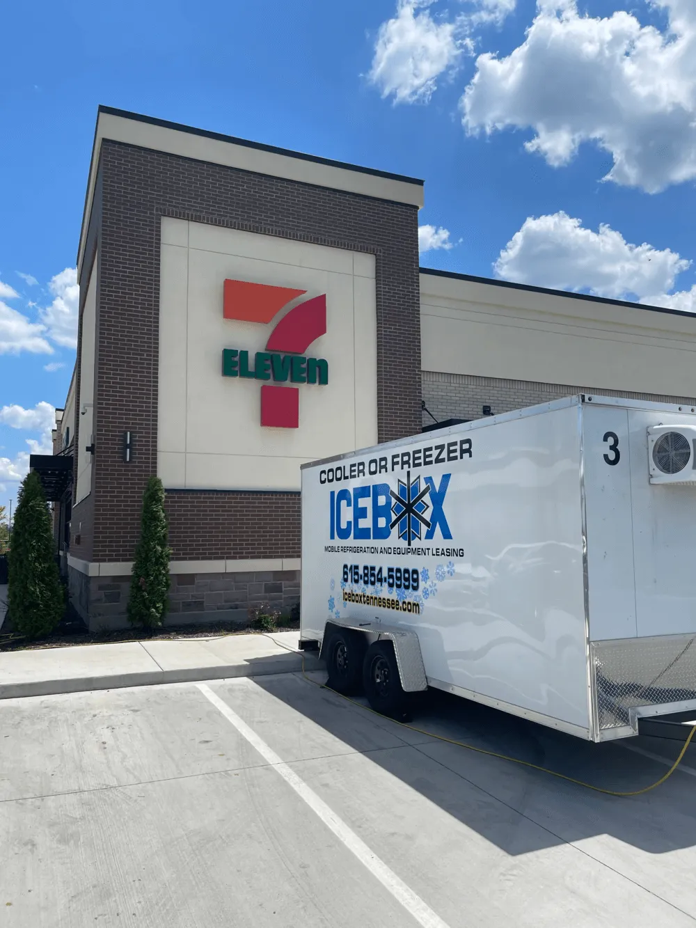 A delivery truck parked in front of a building