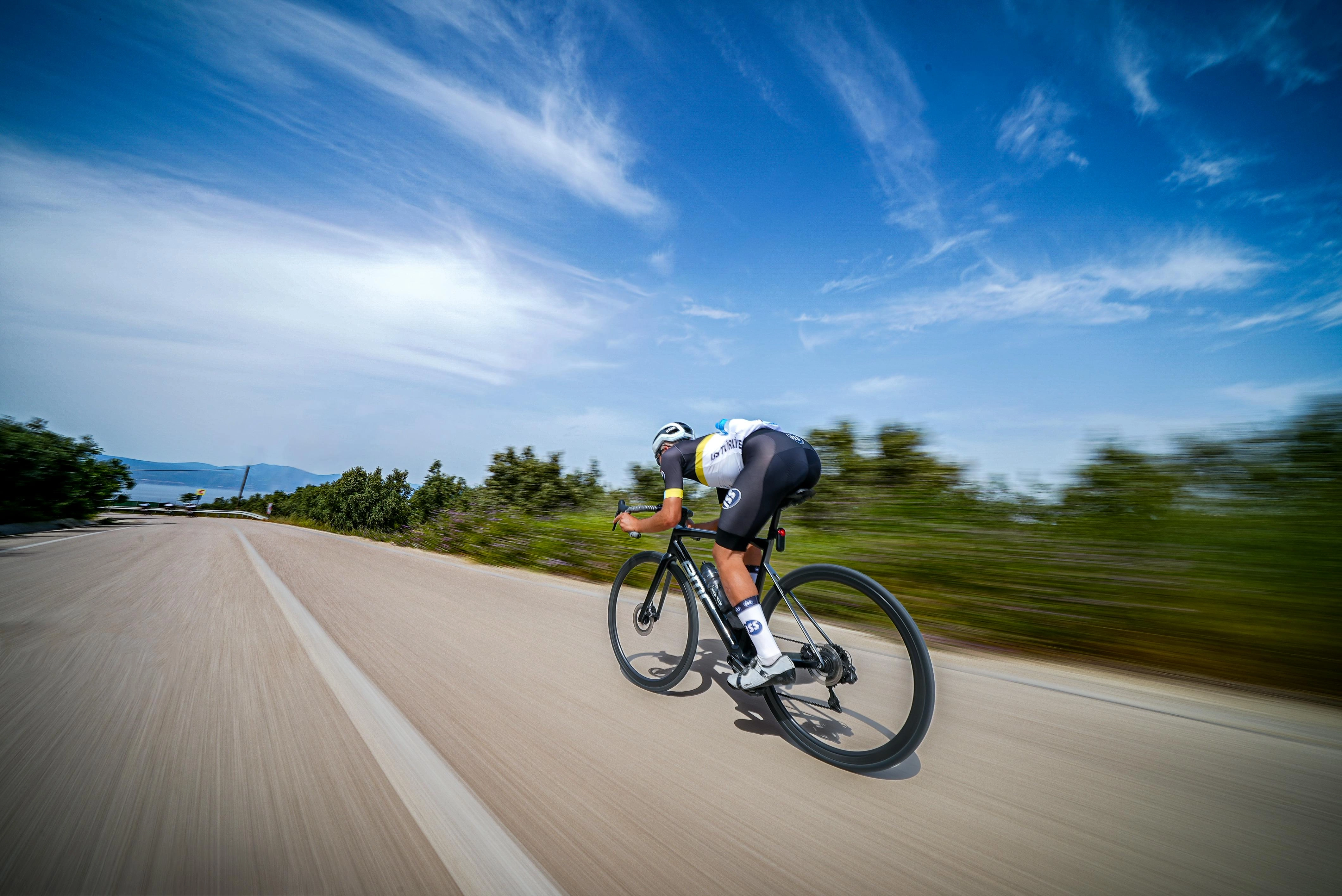 Cyclist low angle outside