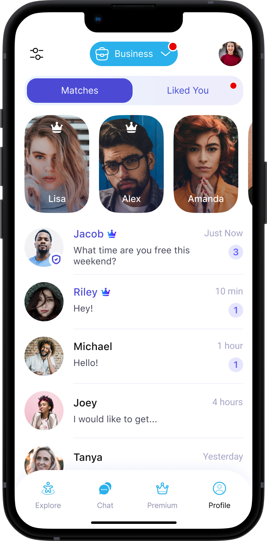Just Crossed Chat Screen with Matches tab selected