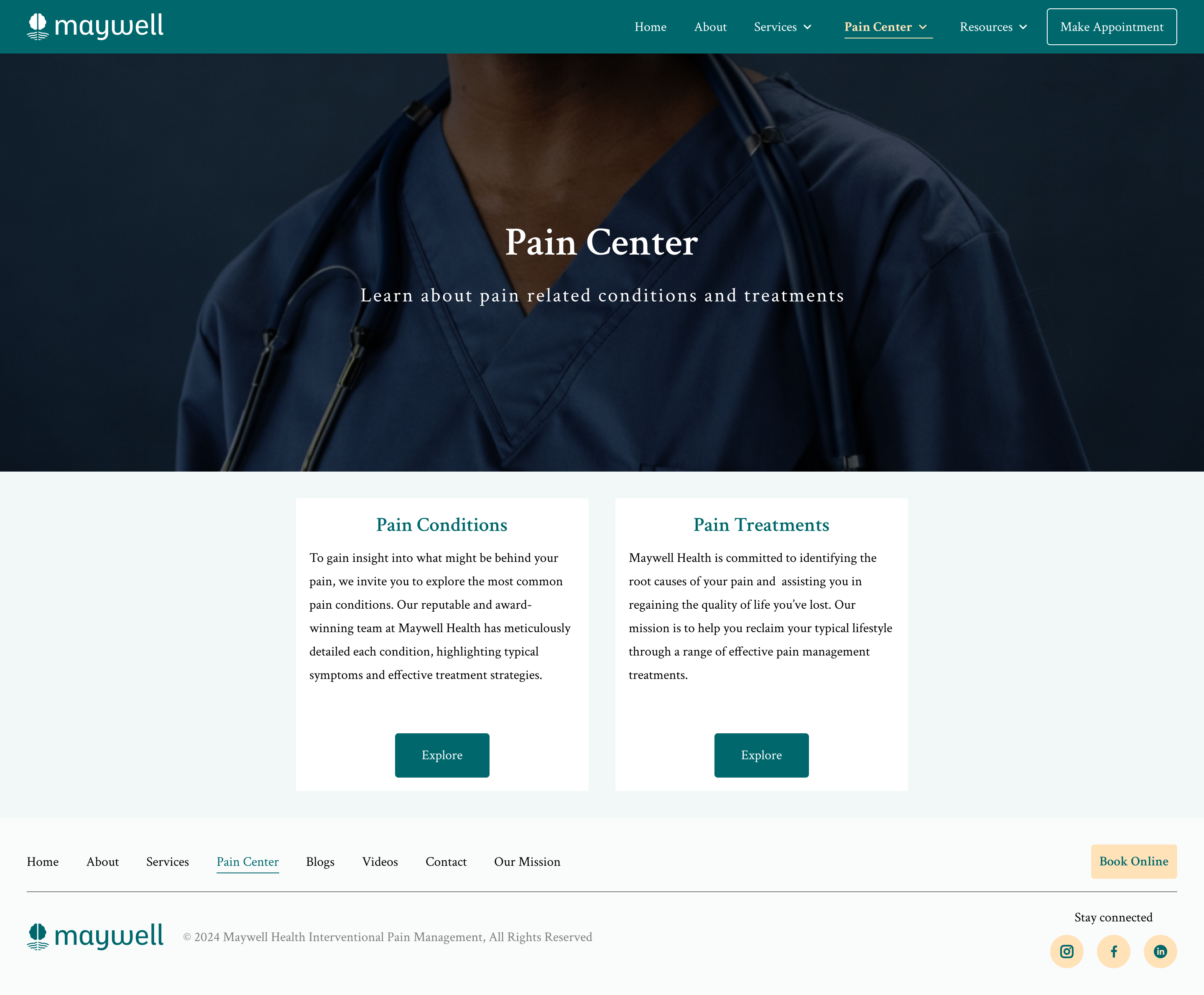 Maywell Health Pain Center page